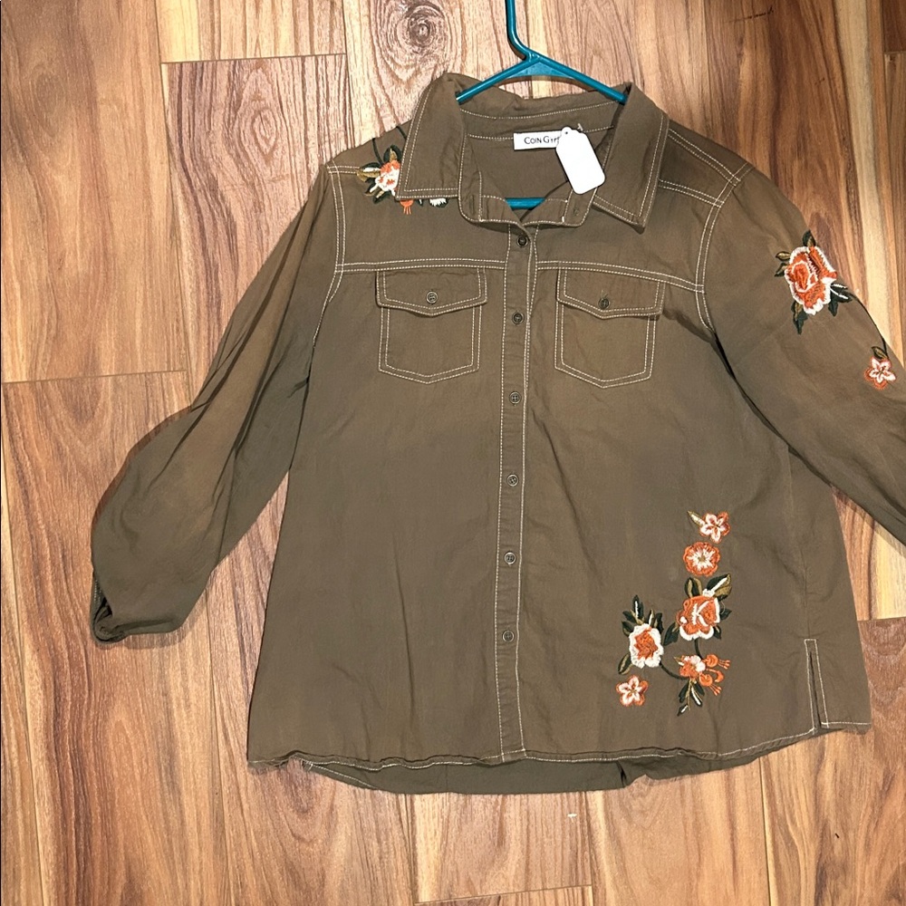 Coin Gypsy button up Floral Embroidered Shirt